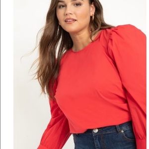 Elloqui Puff Sleeve Taffeta Blouse